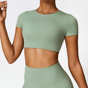 CHRISTIA Comfy Short Sleeve Crop Top - Green