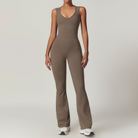 CATHY V-Shape Top Flared Bottom Jumpsuit - Brown