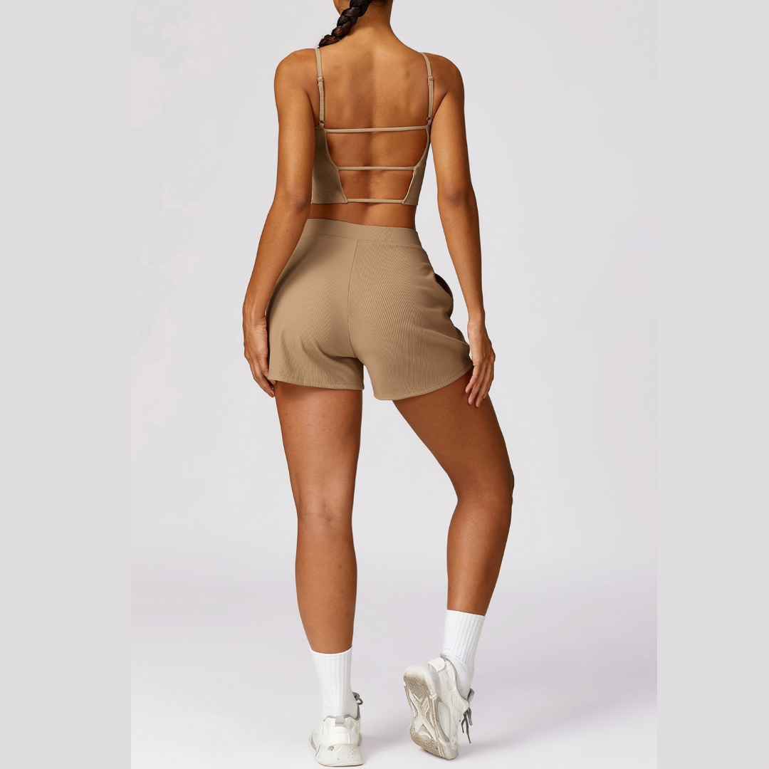 Ribbed Elegant and Stylish Short Set - Ice Latte