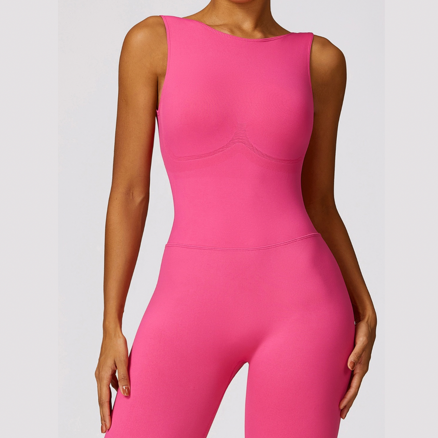 Seamless Deep-V Jumpsuit - Pink