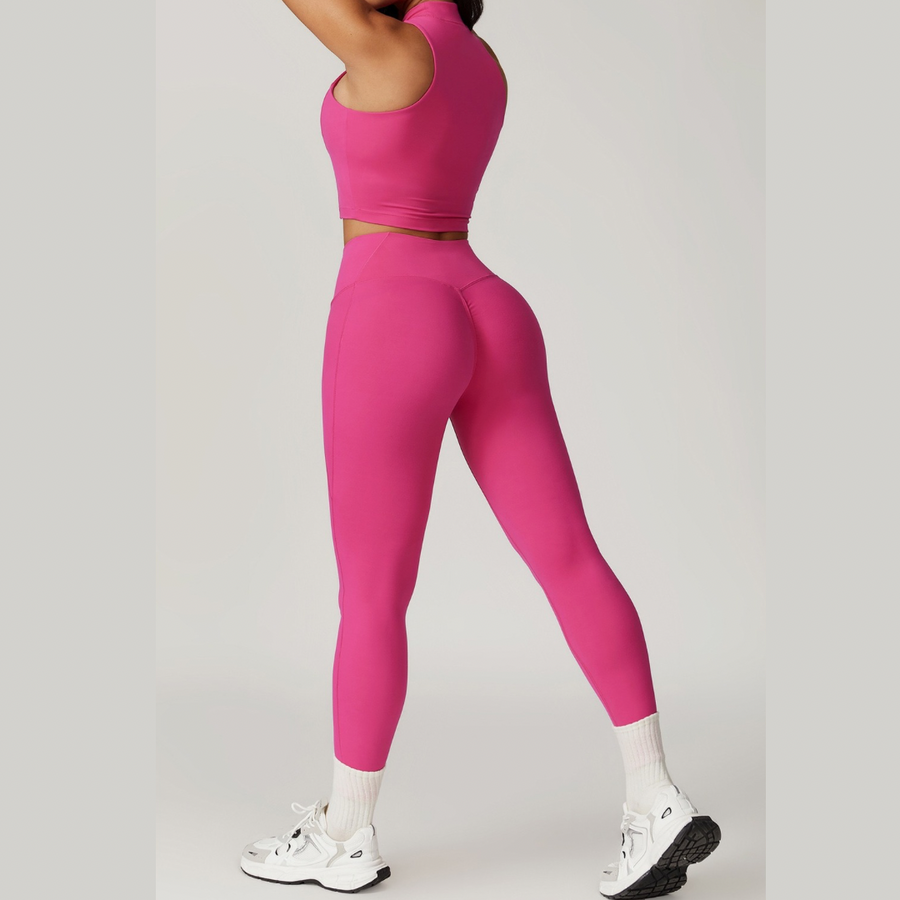 CAMILA Strong Support Vest Top Legging Set - Magenta