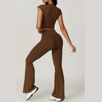 Sustainable Short Sleeve Flared Legging Set - Coffee