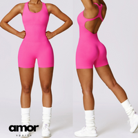 Seamless Cross Back Romper - Pink