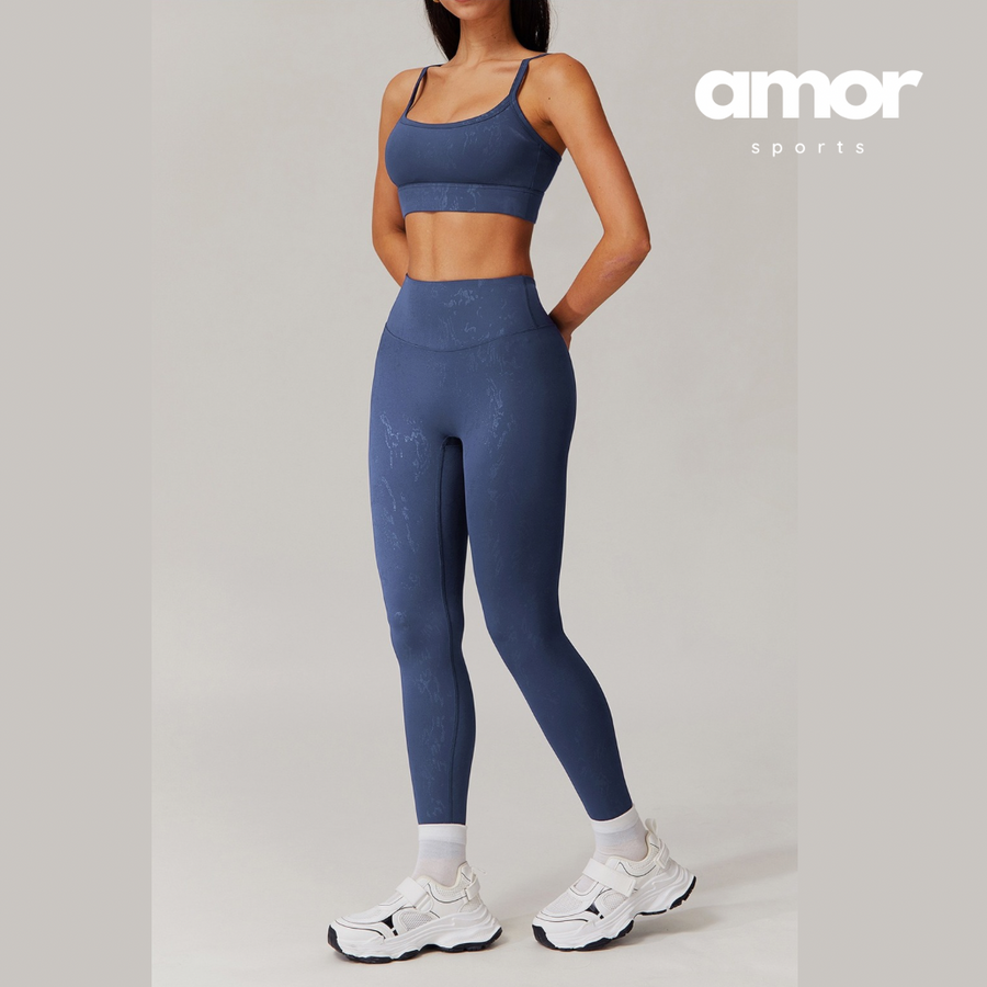 Elysian Glow Classic Crop Top Legging Set - Navy