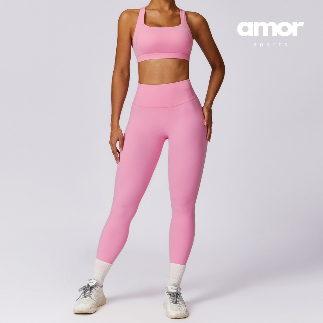 X-Back Line Skinny Legging Set - Pink