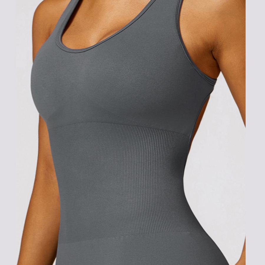 Seamless Cross Back Stylish Jumpsuit - Grey