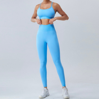 Σέξι X-Back Scrunched Legging Set - Μπλε 