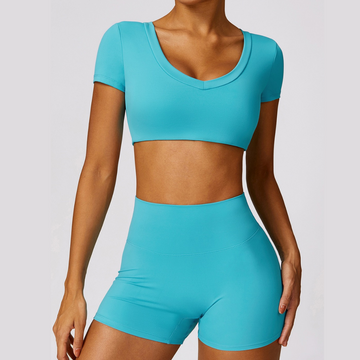 Short Sleeve Premium Short Set - Aqua Lake