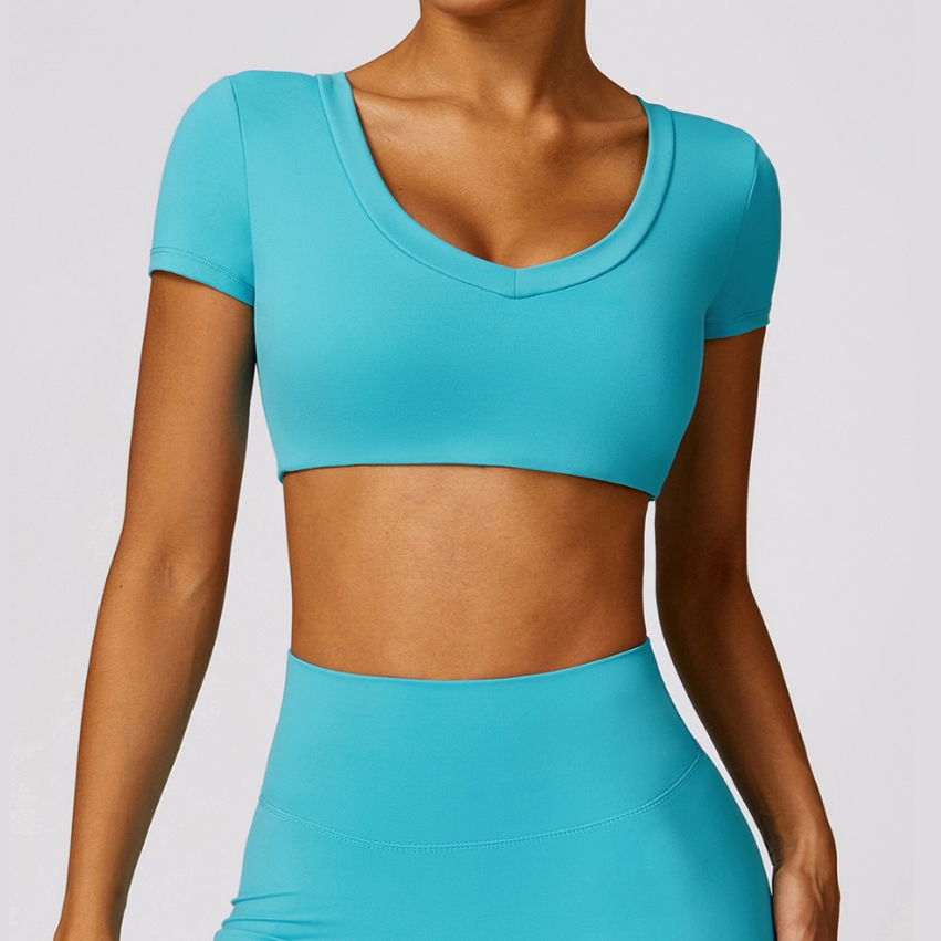 Premium κοντομάνικο Crop Top - Aqua Lake 