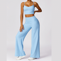 Ribbed Elegant and Stylish Flared Legging Set - Sky Blue