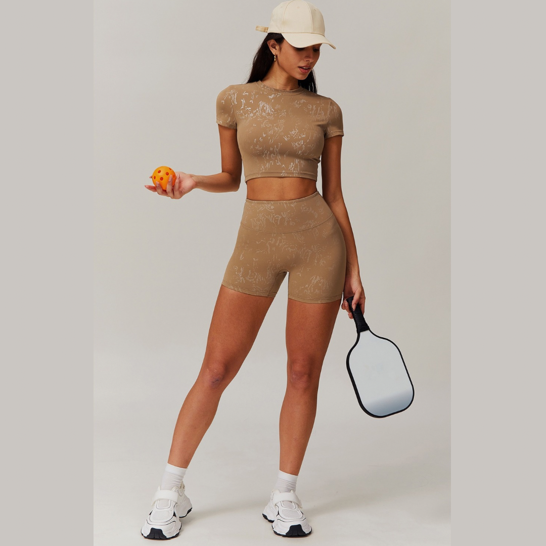 Elysian Glow Short Sleeve Short Set - Brown