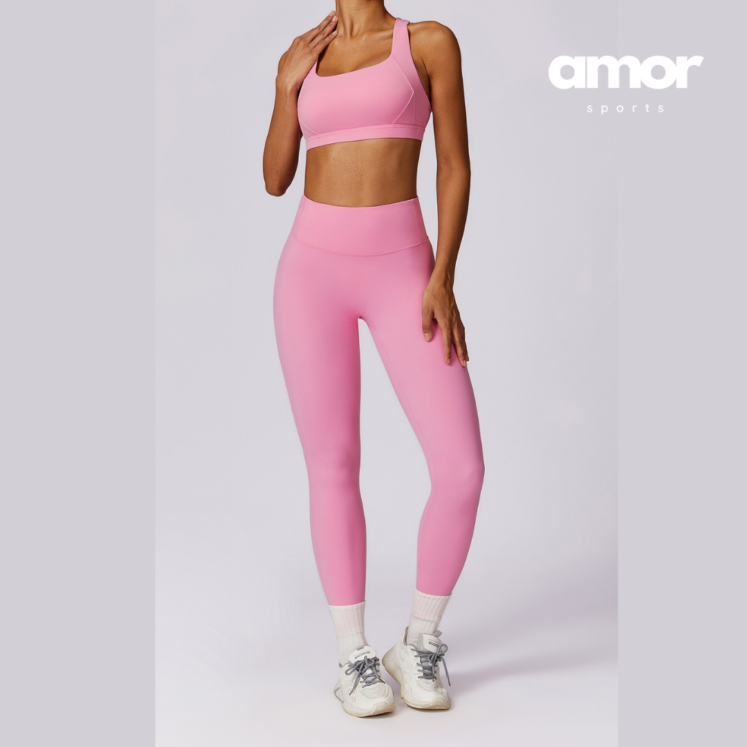 X-Back Line Skinny Legging Set - Pink