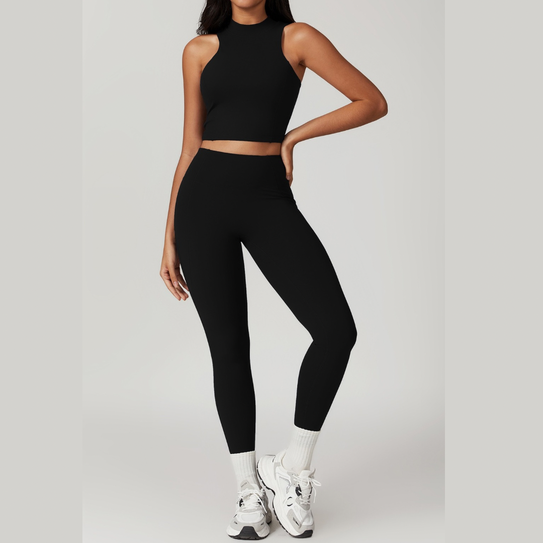 CAMILA Strong Support Vest Top Legging Set - Black