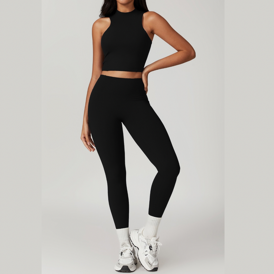 CAMILA Strong Support Vest Top Legging Set - Black