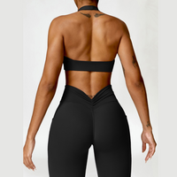 Backless Stylish Top V-Shape Legging Set - Black