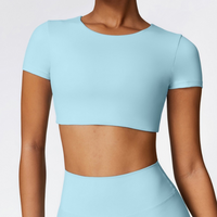 CHRISTIA Comfy Short Sleeve Crop Top - Blue