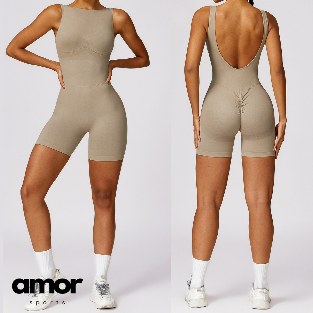 Seamless Deep-V Romper - Cement