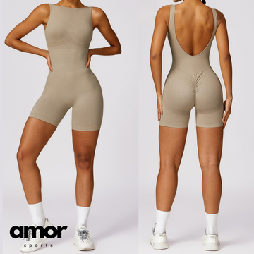 Seamless Deep-V Romper - Cement