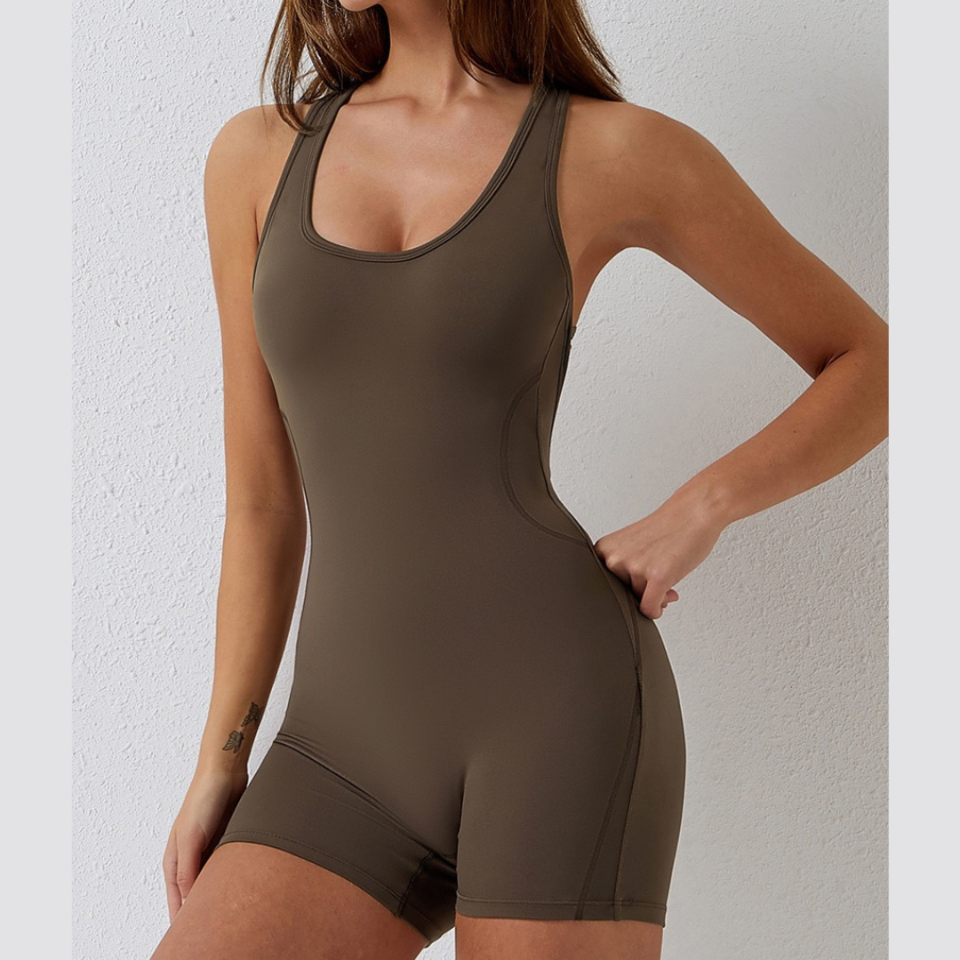 Classic Minimal Style Romper - Coffee