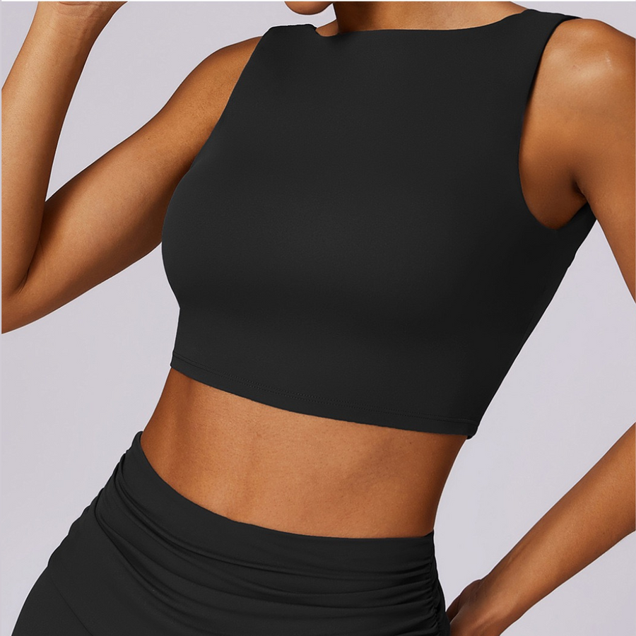 Elegant Square Design Crop Top - Black