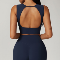 BELLE Chic Style Open Back Crop Top - Navy