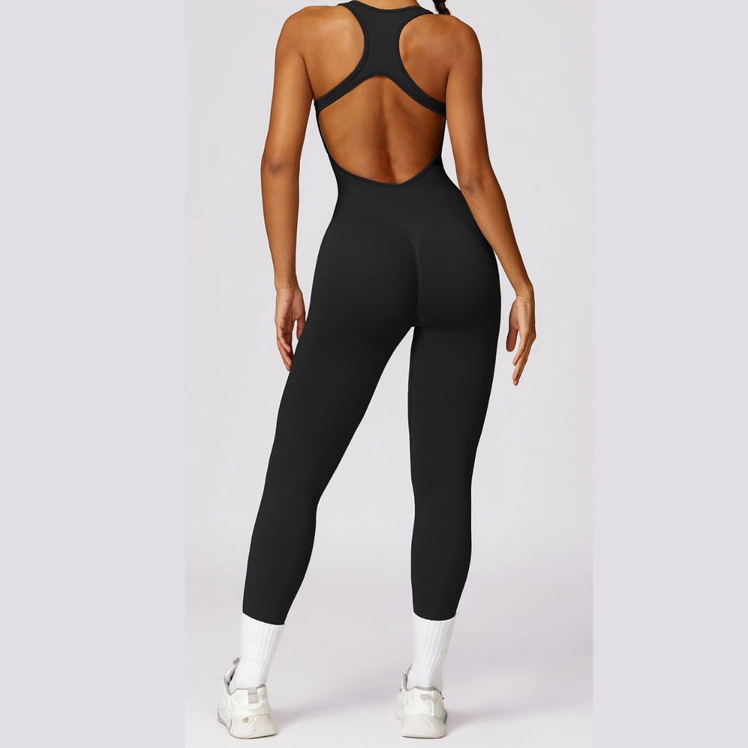 Seamless Cross Back Stylish Jumpsuit - Black