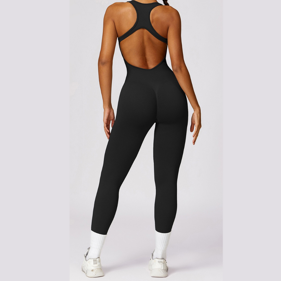 Seamless Cross Back Stylish Jumpsuit - Black