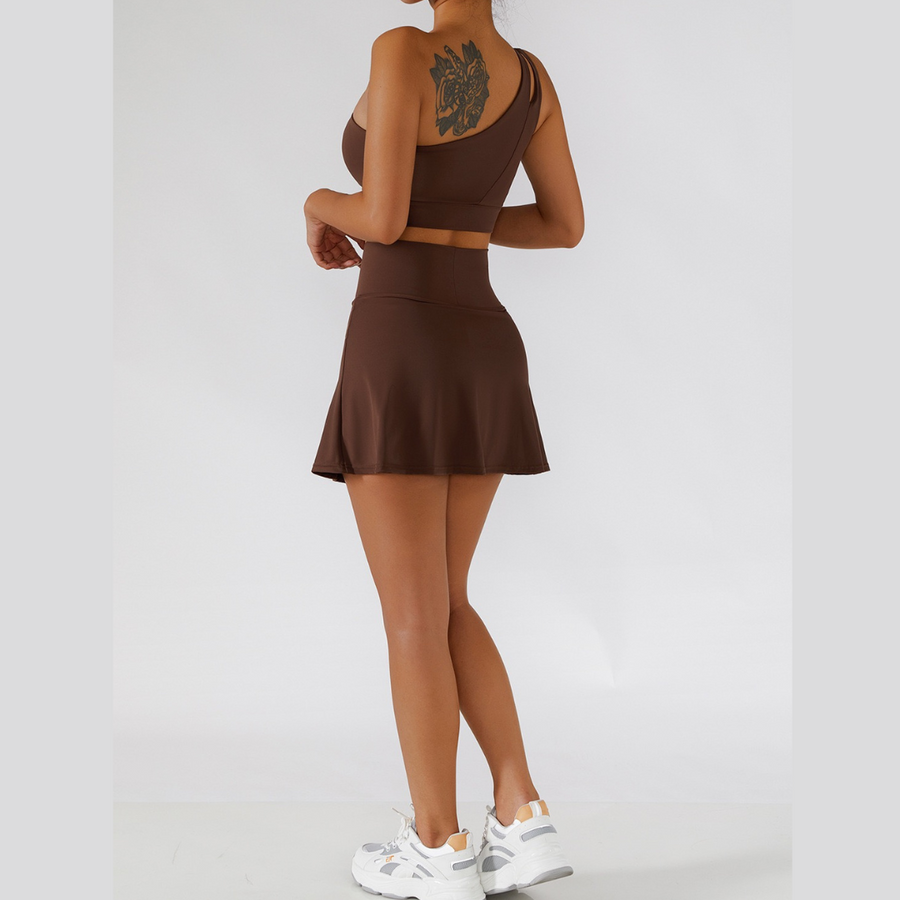 DONA Chic Single Shoulder Tennis Short Set - Dark Coffee