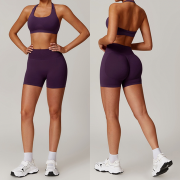 SANDY Backless Top Seamless Short Set - Purple