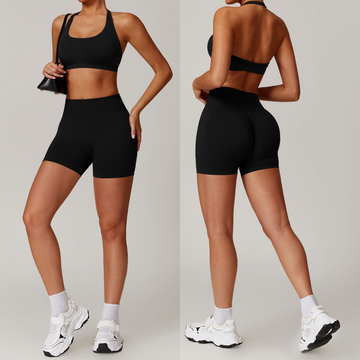 SANDY Backless Top Seamless Short Set - Black