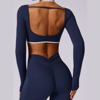 Long Sleeve Backless Fabulous Crop Top - Navy