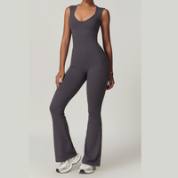 CATHY V-Shape Top Flared Bottom Jumpsuit - Purplish Grey