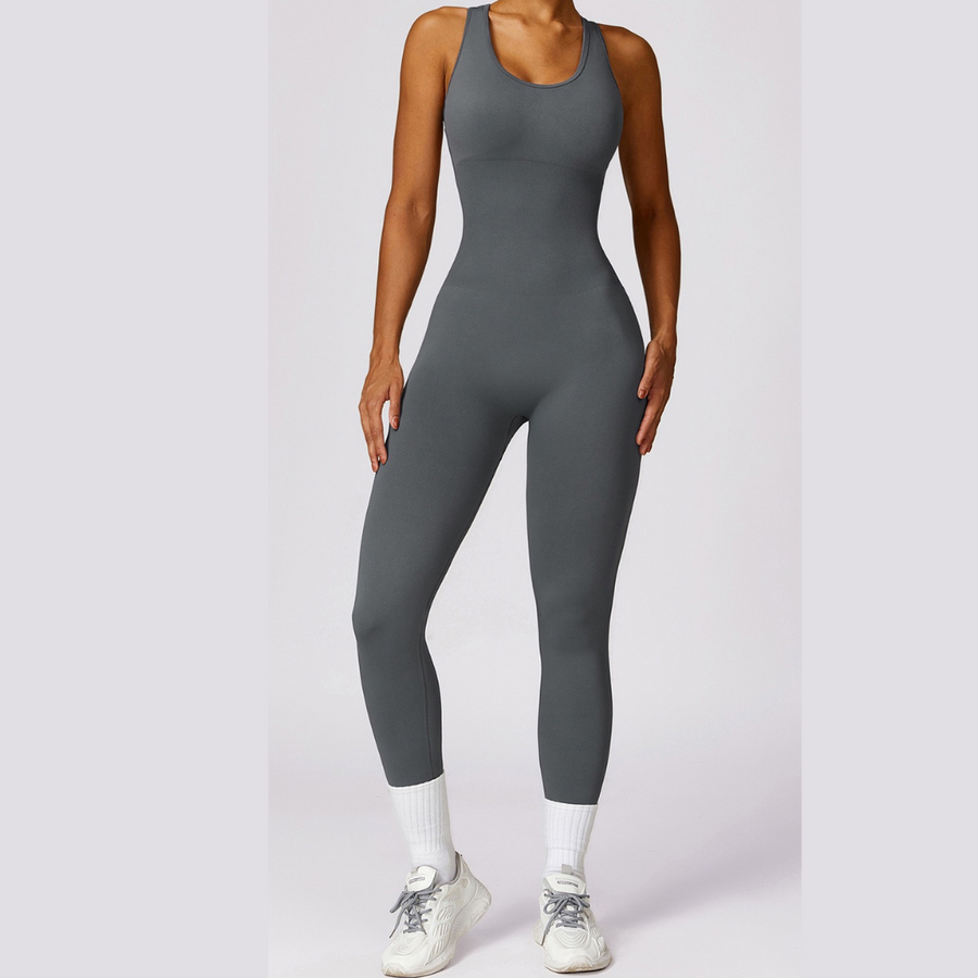 Seamless Cross Back Stylish Jumpsuit - Grey