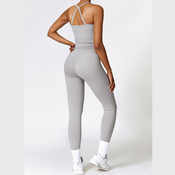 CHRISTIA Cross Back Vest Top Legging Set - Grey