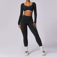 Long Sleeve Backless V-Shape Legging Set - Black