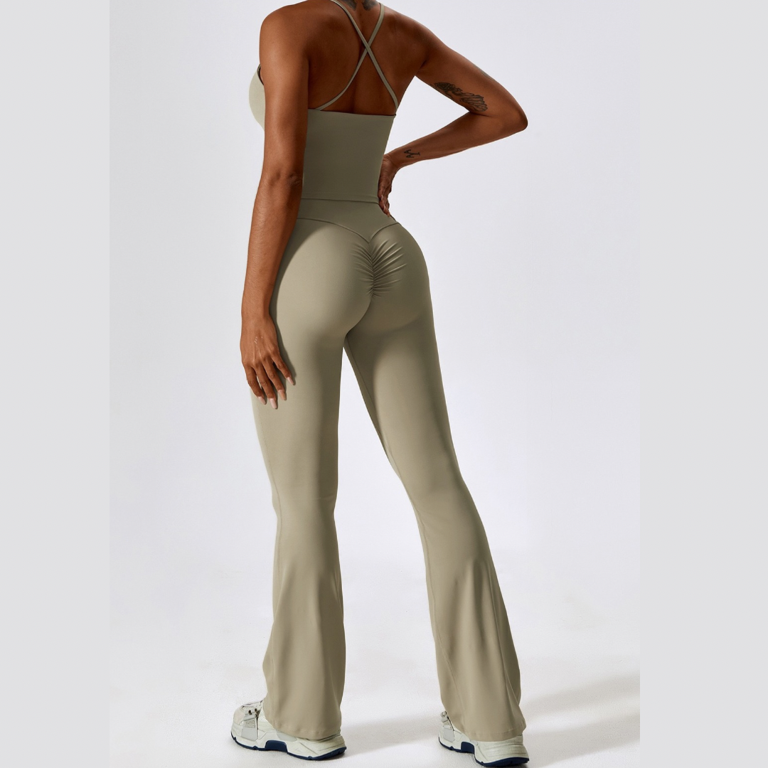 BETTY Vest Top Scrunch Flared Legging Set - Cement