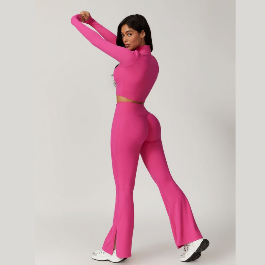 CAMILA Long Sleeve Top Flared Legging Set - Magenta