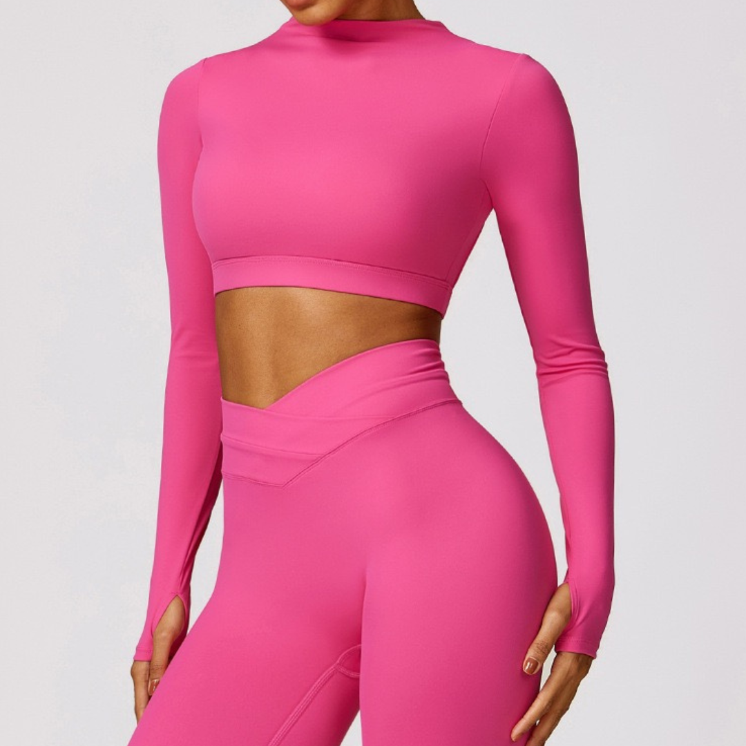 Elegant Long Sleeve Premium Crop Top - Pink