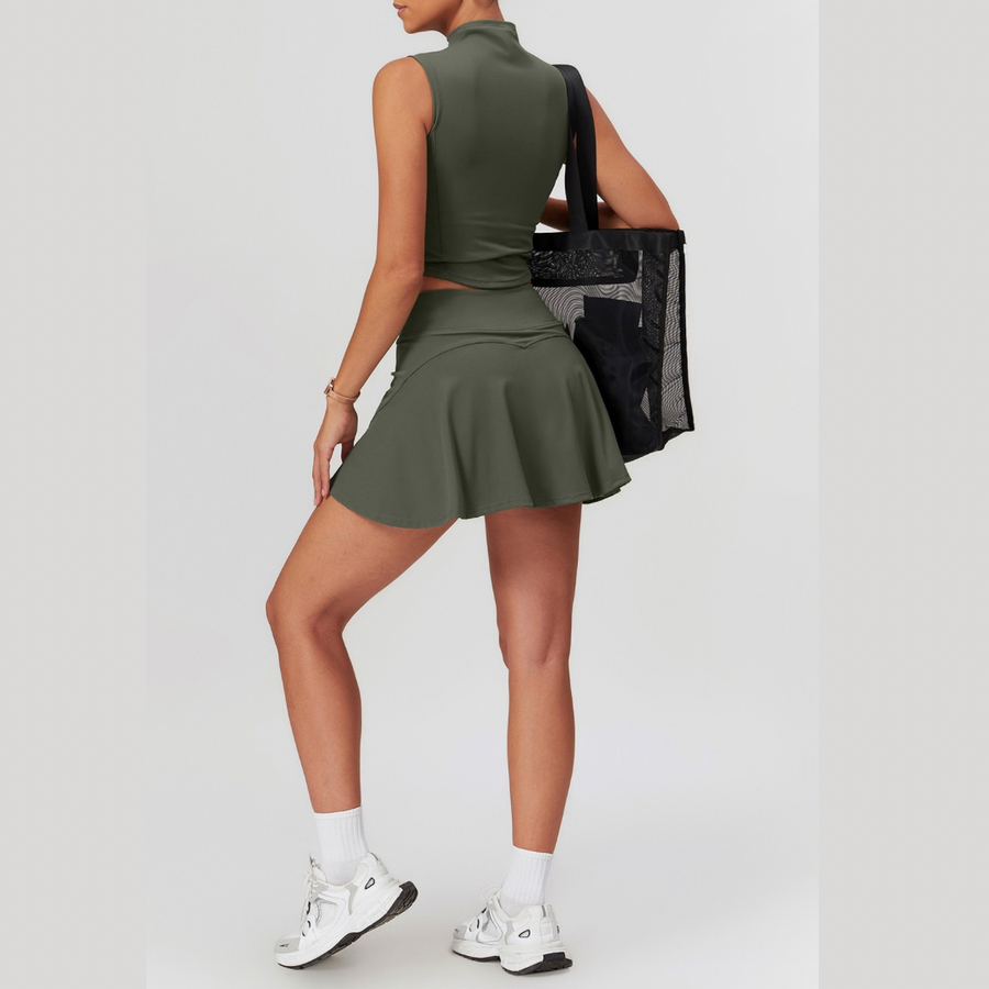 LILA Chic Vest Top Tennis Short Set - Olive