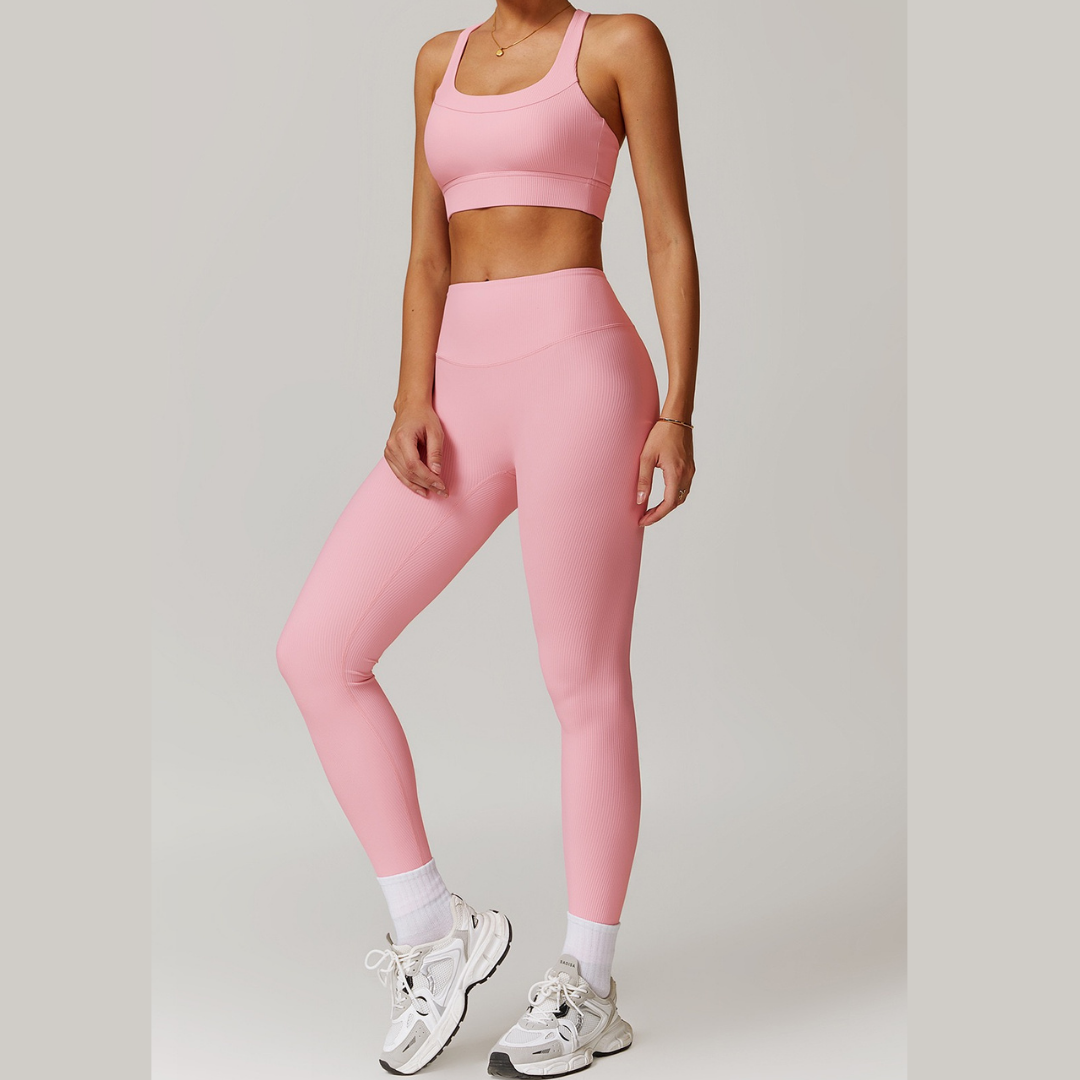 Alibi Ribbed Stylish Legging Set - Pink