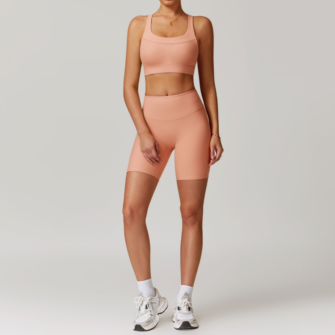 Alibi Ribbed Stylish Premium Short Set - Peach