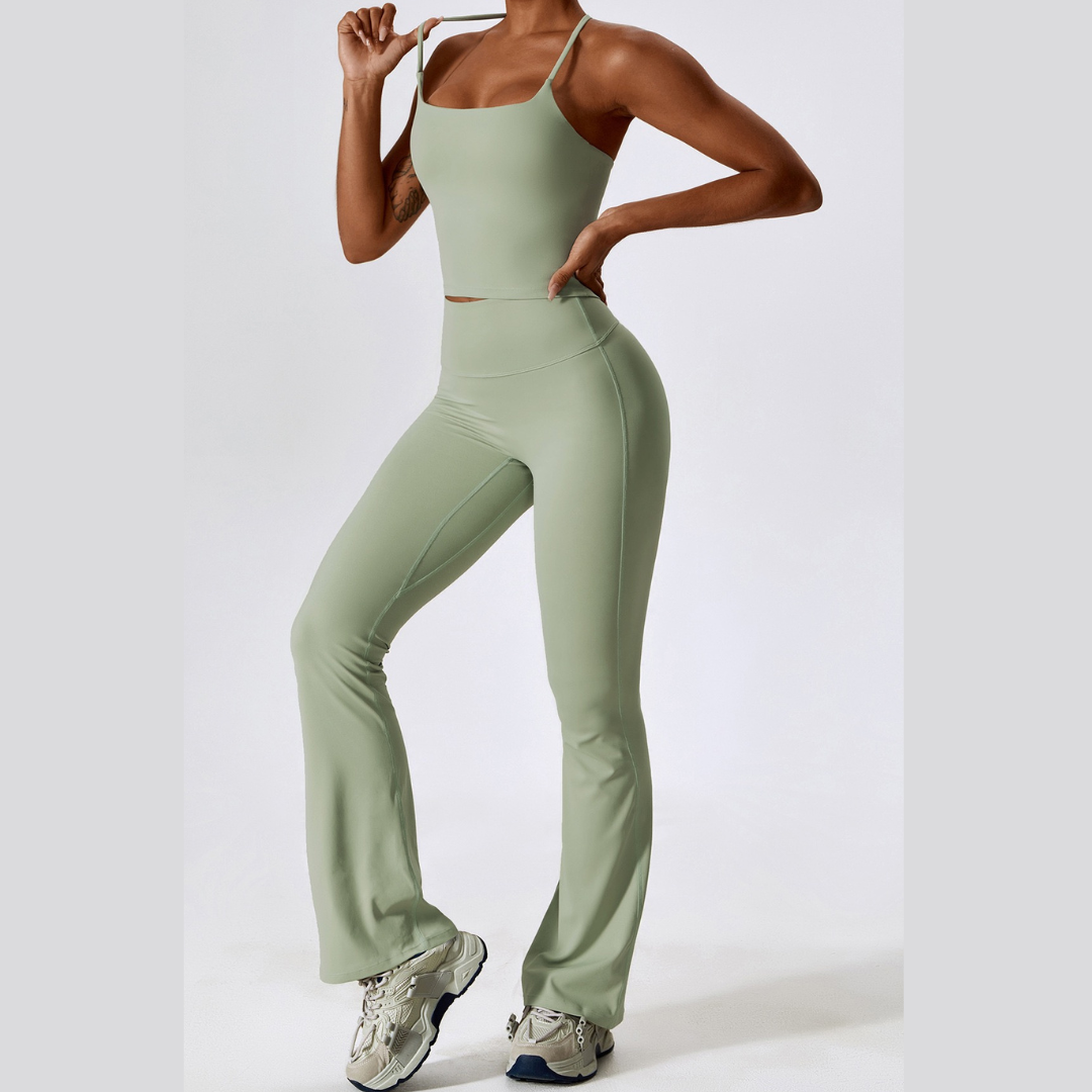 BETTY Vest Top Scrunch Flared Legging Set - Mint Green