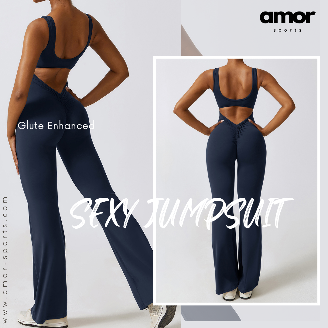 Sexy Stylish Bell Bottom Jumpsuit - Navy