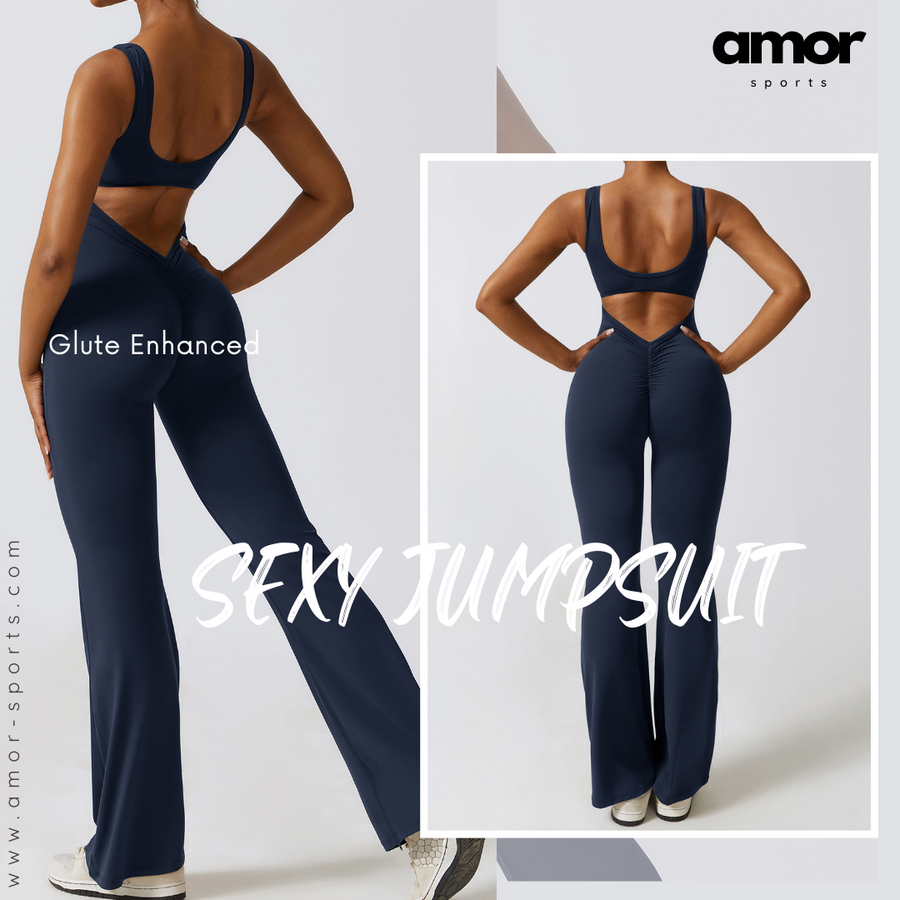 Sexy Stylish Bell Bottom Jumpsuit - Navy