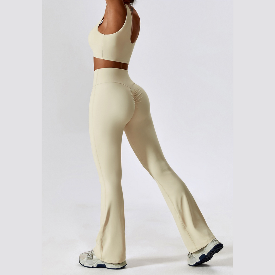 Deep V Flared Legging Set - Cream White