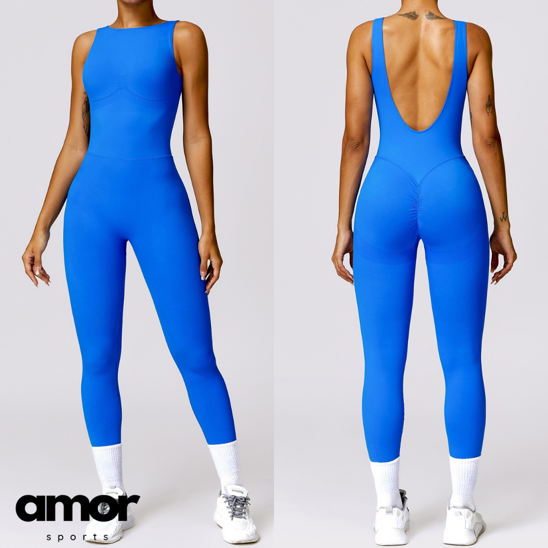 Seamless Deep-V Jumpsuit - Electric Blue