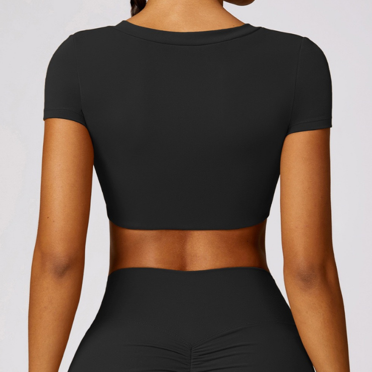 Premium Short Sleeve Crop Top - Black