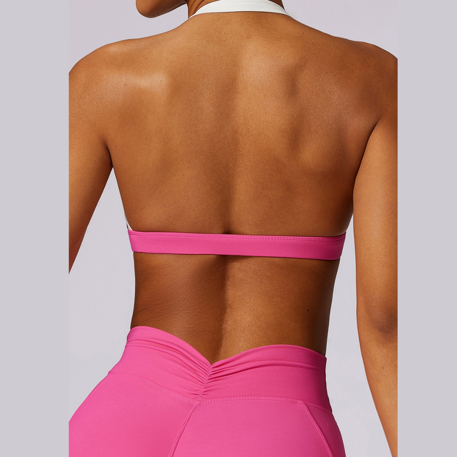 White Strap Stylish Backless Crop Top - Pink