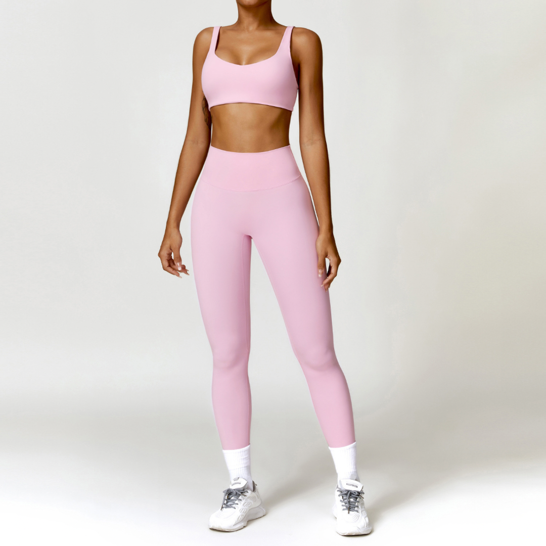V-Top Skinny Scrunched Legging Set - Ροζ 
