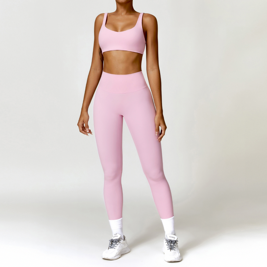 V-Top Skinny Scrunched Legging Set - Ροζ 